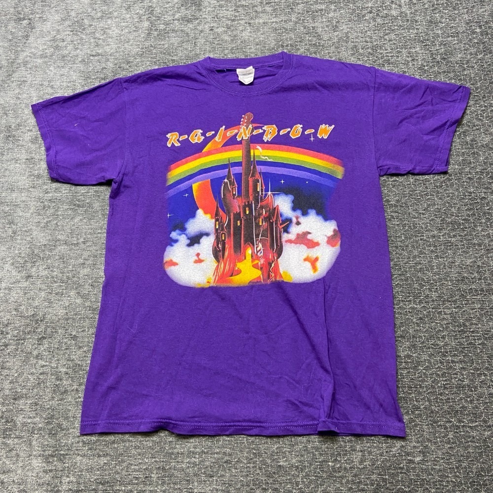VTG Gildan Heavy Cotton Rainbow T Shirt Mens Medium Purple Short Sleeve Casual